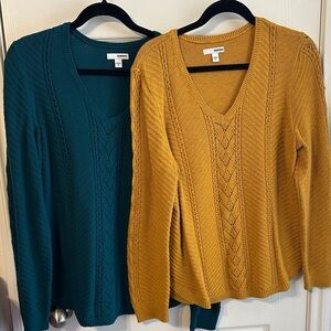Bundle of 2 -Sonoma V-Neck Sweater Duo - Mustard and Teal